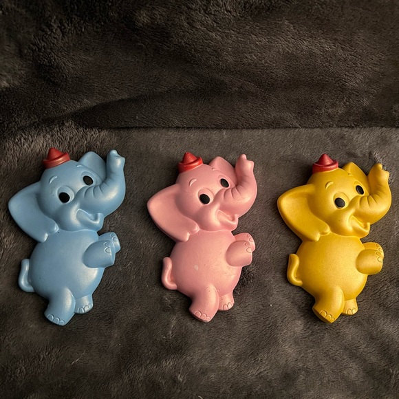 Rare VTG 1972 Miller Studio Inc. Chalkware Baby Elephants Pearl Coloring Pastel - Picture 2 of 9